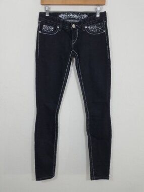 Express Zelda Slim Fit Ultra Low Rise Jeans Black Embellished Size 2